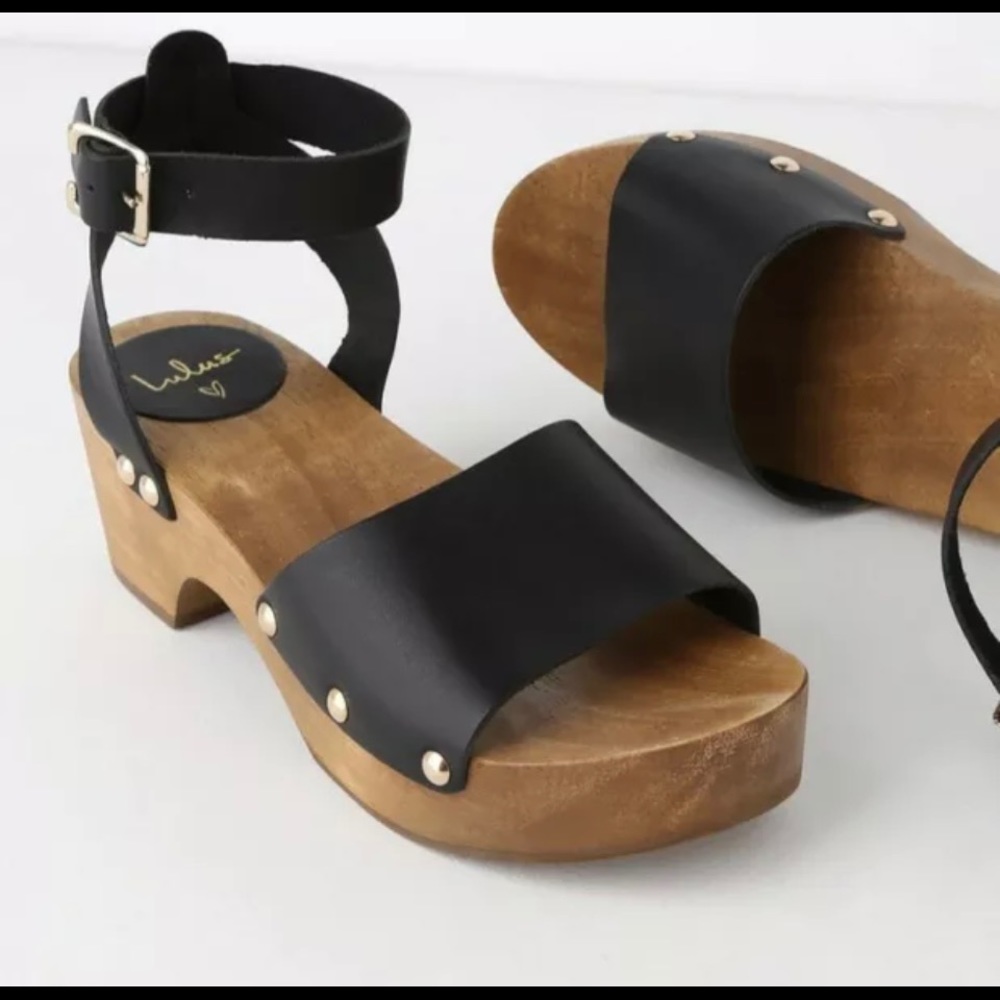Lulu black ankle wrap clogs size 6.5 - Picture 1 of 4